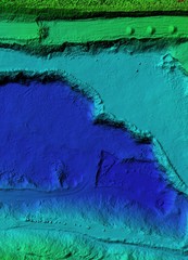 DEM - digital elevation model. Product made after processing pictures taken from a drone. It shows excavation site with steep rock walls