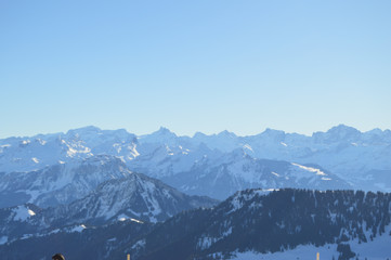 Fototapeta na wymiar Panoramic alipne and snow view from Mount Rigi Kulm near Vitznau Switzerland