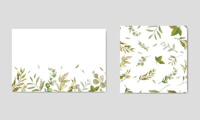 Watercolor floral background and seamless pattern set bundle for wedding invitation card template