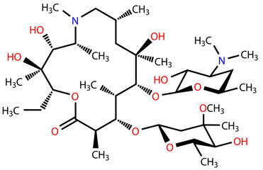 Structural formula of antibiotic Azithromycin, active against the COVID-19 coronavirus and bacteria