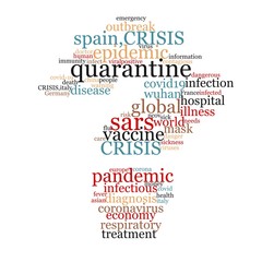 Tags and words in the cloud about the covid-19 disease that affects a global pandemic.