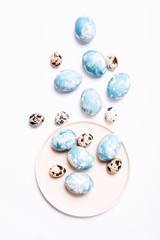 Stylish background of Easter eggs on white background.