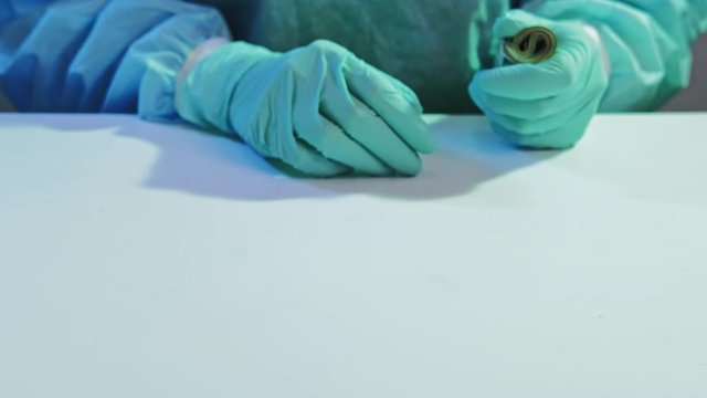 COVID-19 pandemic. Virus protective equipment. Doctor selling face masks.