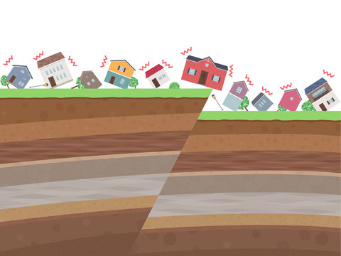 街並みと地震のイラスト_逆断層_矢印なし