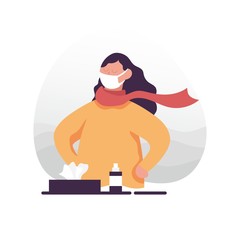 Masked girl. Color vector cartoon illustration.