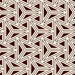 Contemporary geometric pattern. Repeated triangles, lines. Art deco style ornament. Modern geo abstract background. Linear seamless surface design. Grid digital paper, textile print. Vector wallpaper