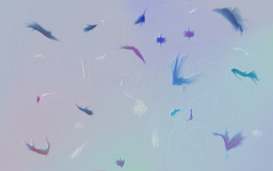 Fototapeta na wymiar An abstract painting with movement and shapes resembling birds in flight.