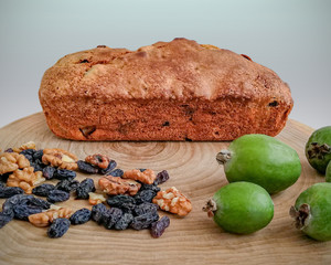 Homemade Cake with Raisins, nuts and feijoa