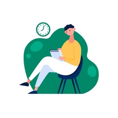 Freelance developer creates plans. Color vector illustration