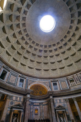 The Pantheon Ceiling in Rome Italy on a bright summer day