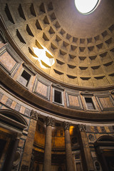 The Pantheon Ceiling in Rome Italy on a bright summer day
