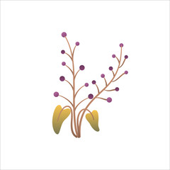 Meadow plant isolated on white background. Cartoon wild field plant with leaves, stem and berries. Floral element template in gradient color style. Simple symbol,logo or icon. Flat vector illustration