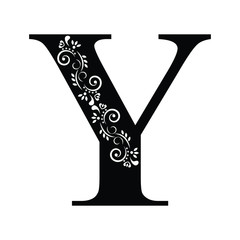 letter Y. Vintage black flower ornament initial letters.  Alphabet. Logo vector 