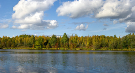 landscape with lake and blue sky