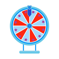 Cartoon wheel fortune lottery design element. Spinning lucky fortune isolated on white. Vector illustration