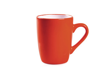 Obraz premium Red coffee mug isolated on white background.
