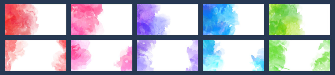 Set of vector colorful watercolor backgrounds for business card, brochure or flyer