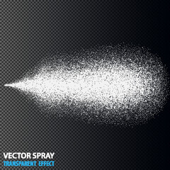 Transparent water spray cosmetic set with dust and dots. White 3d fog spray effect isolated on background. Vector spray smoke effect