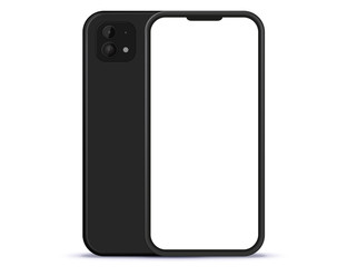 Black Mobile Phone Front and Back View. White Screen Smartphone Vector Illustration.