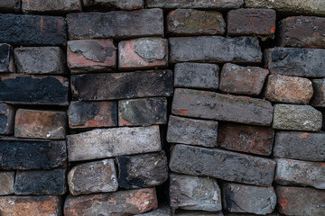 Red Brick wall background. Old Red stone blocks panoramic texture
