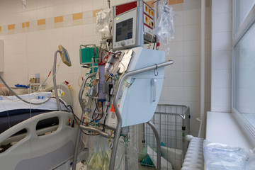 Dialysis machine in ICU in hospital,  a place where can be treated patients with pneumonia caused by coronavirus covid 19