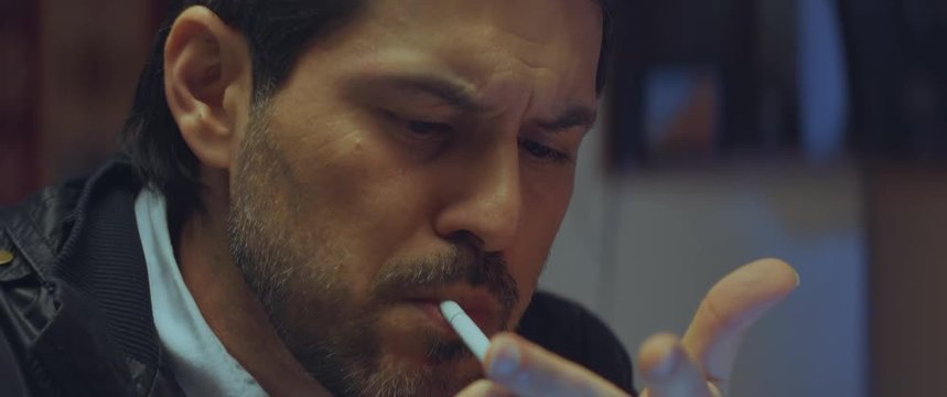 Man Smoking Cigarette, Closeup On Hand, Shallow Dof. 4K Uhd.