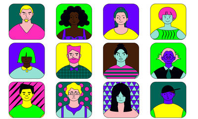 Obraz na płótnie Canvas Easily editable flat isolated people avatar illustrations on groups. No transparencies used. 