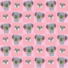 Koala Close Their Eyes and Holding Leaves Cute Illustration, Cartoon Funny Character, Pattern Wallpaper