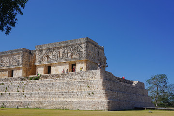 Uxmal, Mexico: Tourists visit the Governor's Palace at the ancient Mayan ruins of Uxmal.
