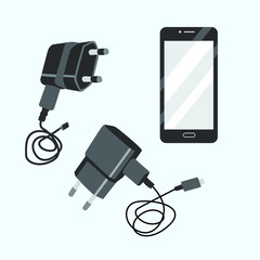 Black Phone And Charger Vector Illustration