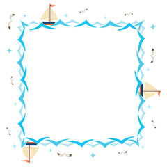 Waves and yachts frame on white background