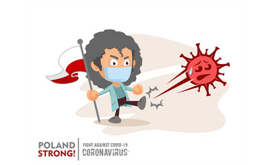 Person holding nation flag and vaccine syringe fighting coronavirus pandemic or coronavirus outbreake 2019 COVID-19. Vector illustration against corona covid-19 virus. Scalable and editable vector.