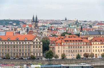 Naklejka na ściany i meble Prague city house roof view