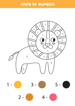 Coloring book with cute cartoon lion. Worksheet for children.
