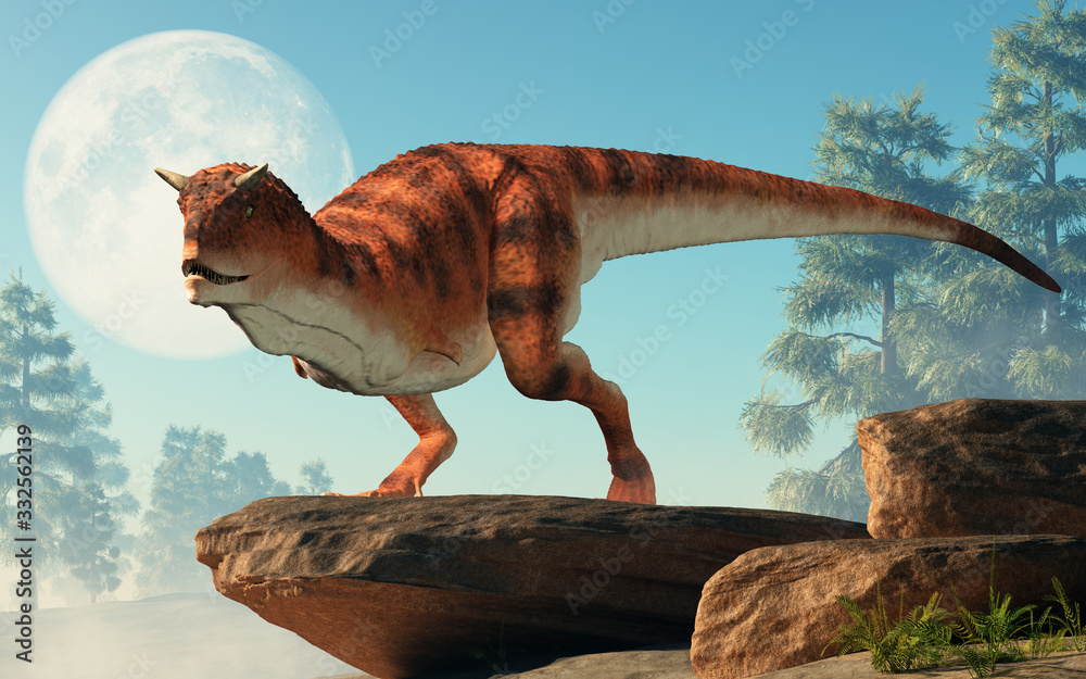 Aufkleber carnotaurus was a carnivorous theropod dinosaur with horns on its head that lived in cretaceous era 