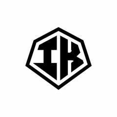 IK monogram logo with hexagon shape and line rounded style design template