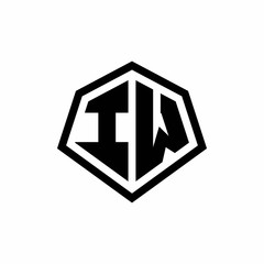 IW monogram logo with hexagon shape and line rounded style design template