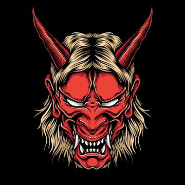 anger demon oni mask vector