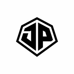 JP monogram logo with hexagon shape and line rounded style design template