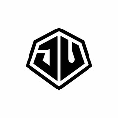 JU monogram logo with hexagon shape and line rounded style design template