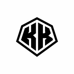 KK monogram logo with hexagon shape and line rounded style design template