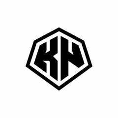 KN monogram logo with hexagon shape and line rounded style design template