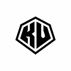 KU monogram logo with hexagon shape and line rounded style design template