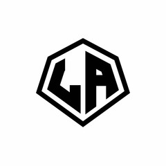 LA monogram logo with hexagon shape and line rounded style design template