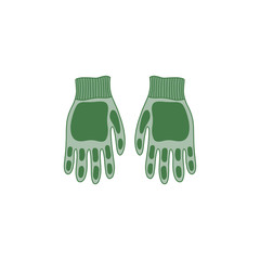 Gardening gloves in hand drawn cartoon style isolated on white background. Bright vector illustration. Sign gardening element. For decoration . For working in the garden and the vegetable garden.