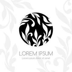 Round ornamental logo. Foliage and floral vector emblem.