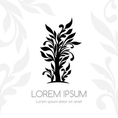 Ornamental tree logo. Foliage and floral vector emblem.