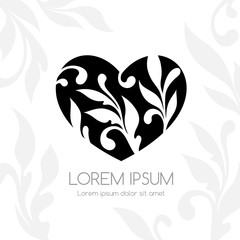 Ornamental heart logo. Foliage and floral vector emblem.