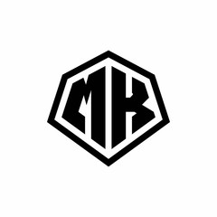 MK monogram logo with hexagon shape and line rounded style design template