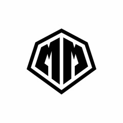 MM monogram logo with hexagon shape and line rounded style design template